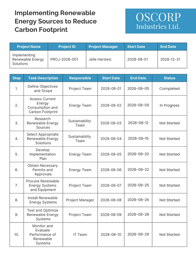 Blue and White Implementatiton Plan Template