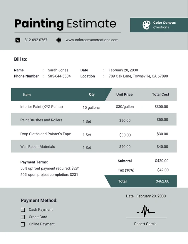 Green and White Painting Estimate Template