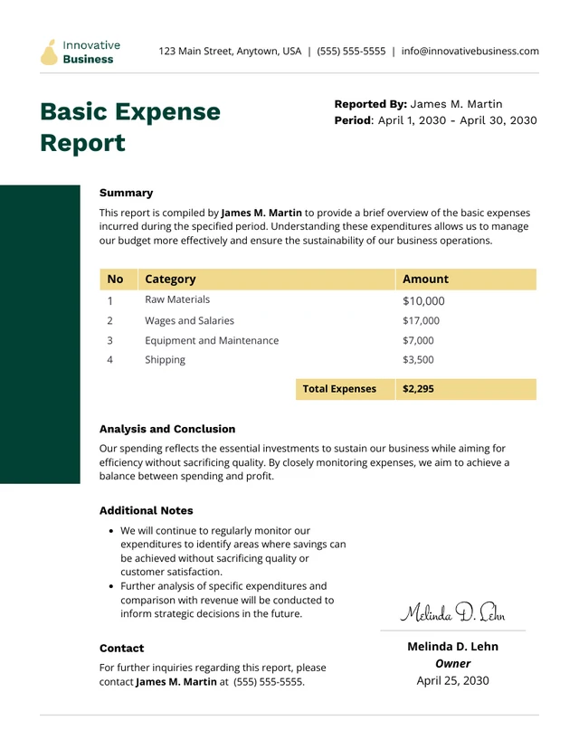 Basic Expense Report Template