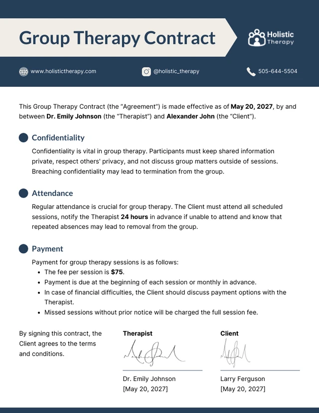 Group Therapy Contract Template