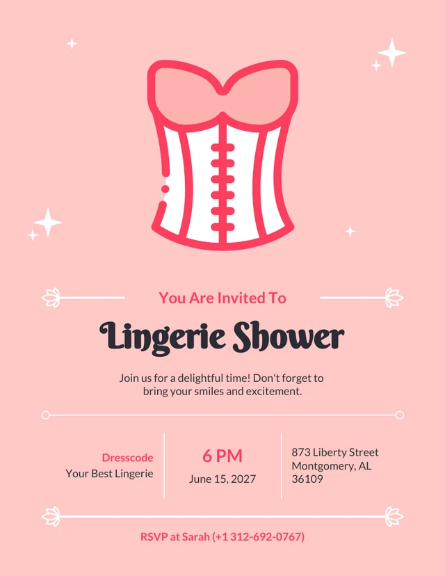 Pink Minimalist Lingerie Shower Invitation Template