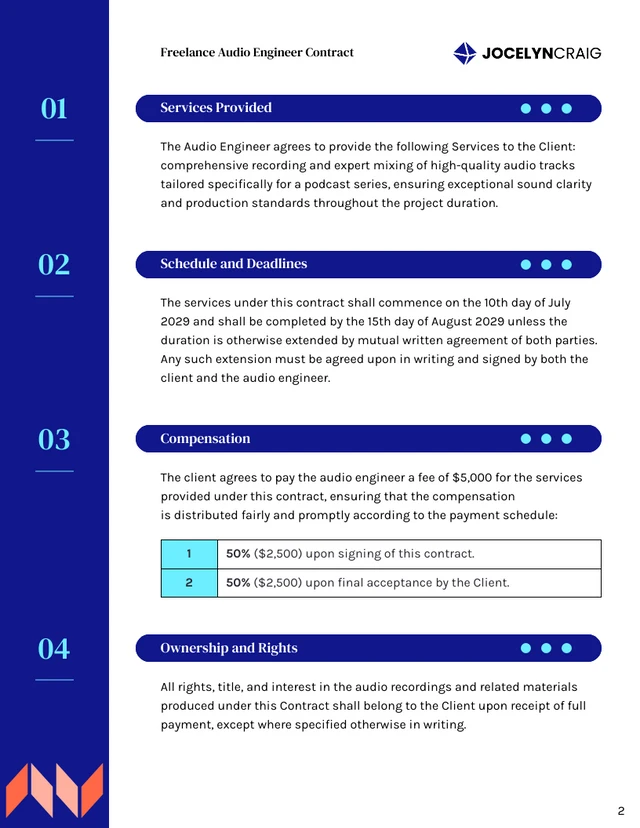 Freelance Audio Engineer Contract Template - Page 2