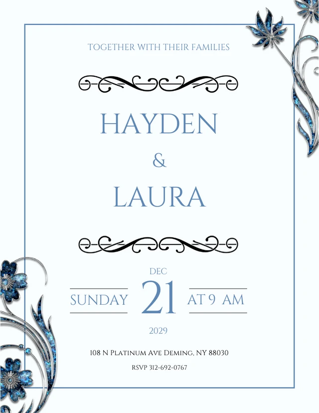 Simple Blue Floral Formal Invitation Template