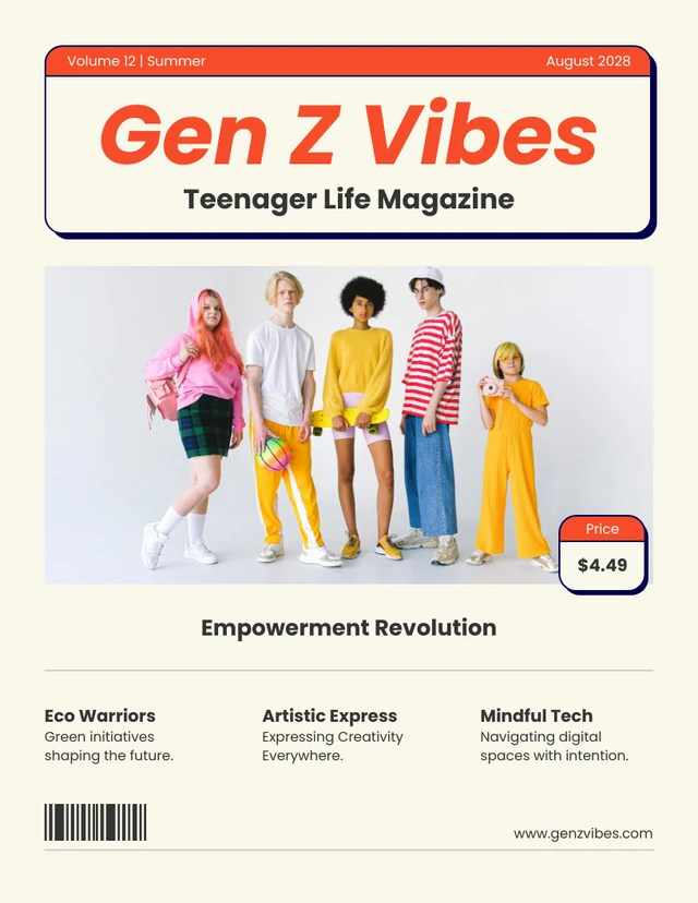 Beige Orange Retro Minimalist Teen Magazine Cover Template