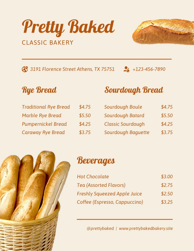 Beige Classic Bakery Menu Template