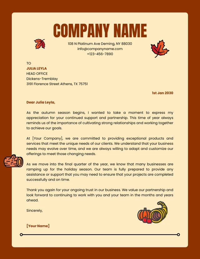 Light Yellow And Brown Simple Business Autumn Letterhead
