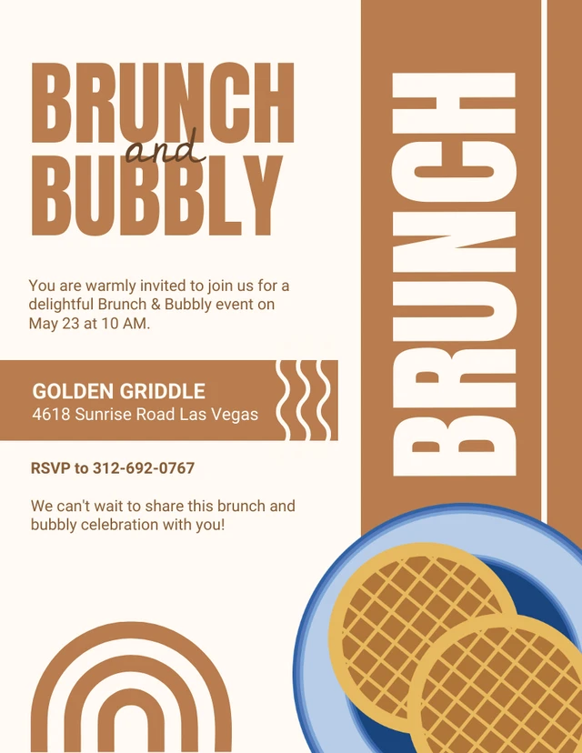 Brown Modern Playful Illustration Pancake Brunch Invitation Template