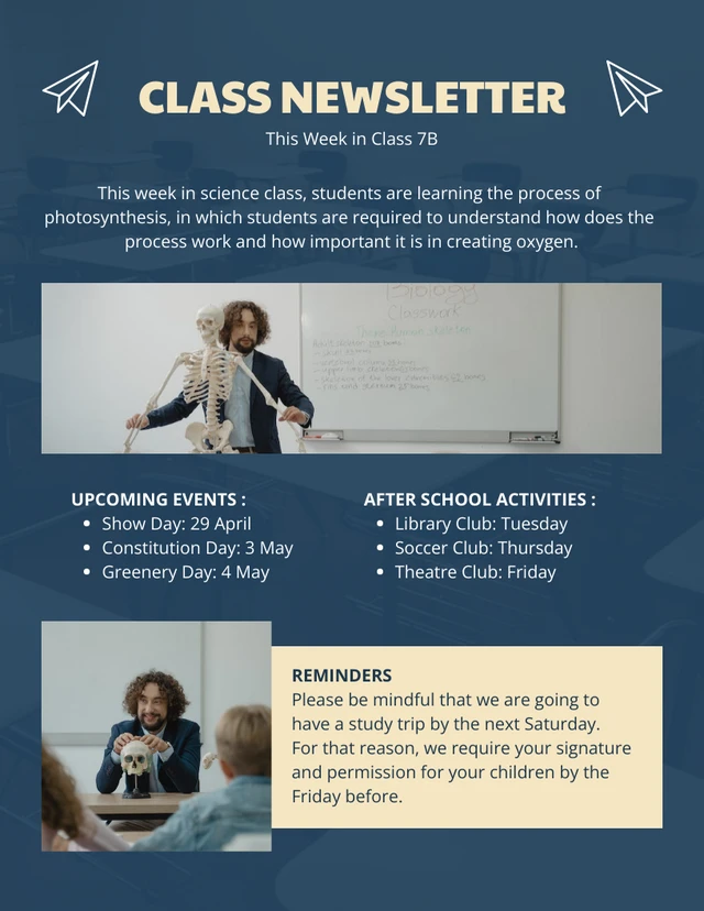 Dark Blue Classic School Class Newsletter