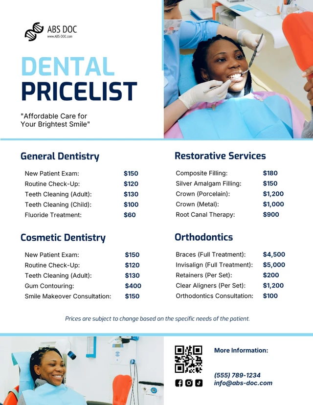 Dental Price List Template