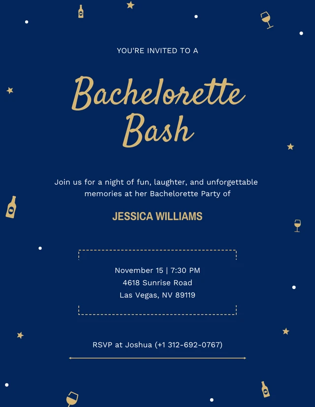 Dark Blue And Gold Bachelorette Invitation Template