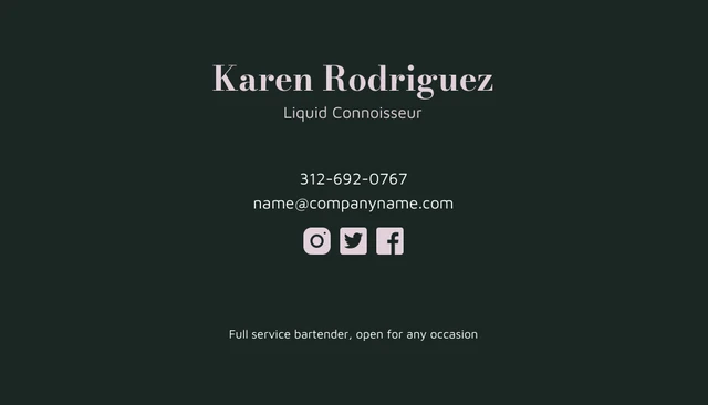 Simple Prim and Green Bartender Business Card - Page 2