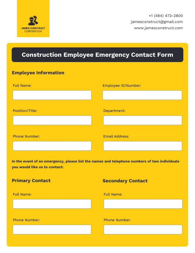 Yellow White Construction Form Template