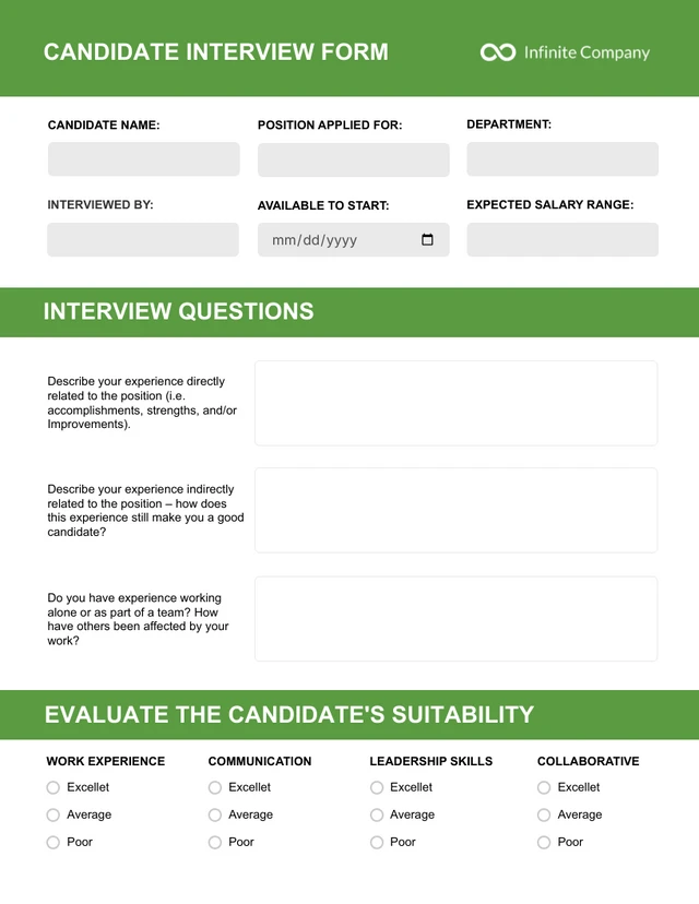 Simple Brief Interview Form Template