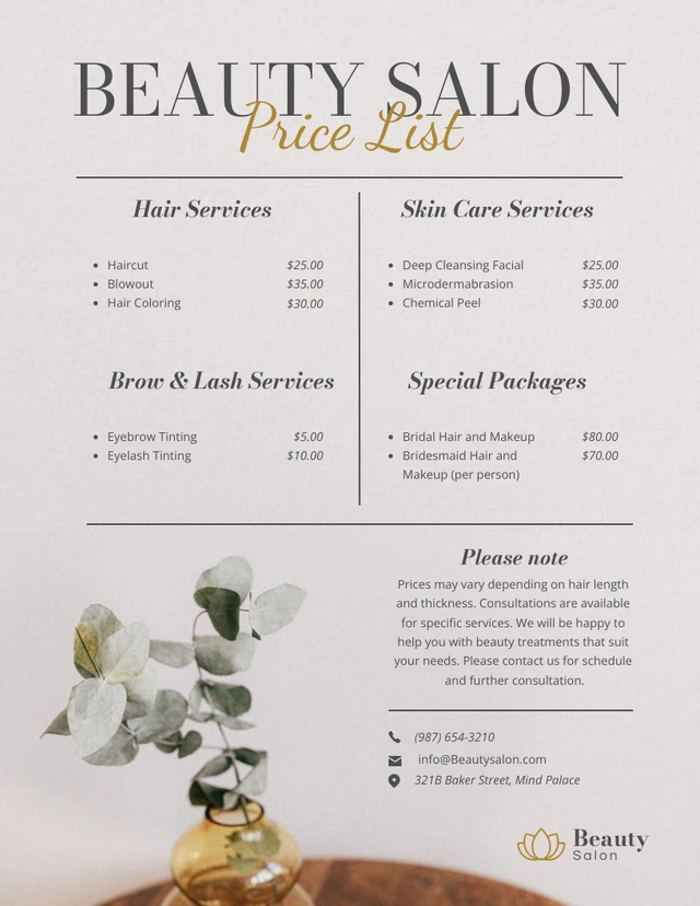 Minimalist Pink Beauty Salon Price Lists Template