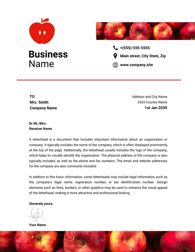 White Simple Apple Letterhead Template
