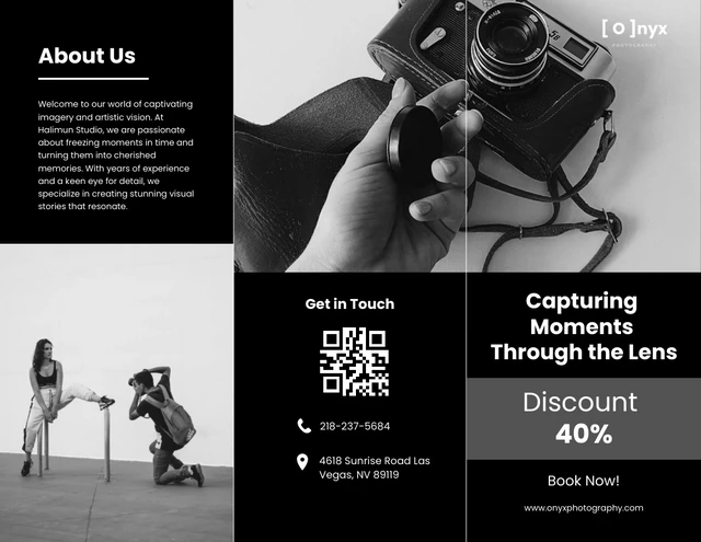 Black Minimalist Photography Tri-fold Brochure - Page 1