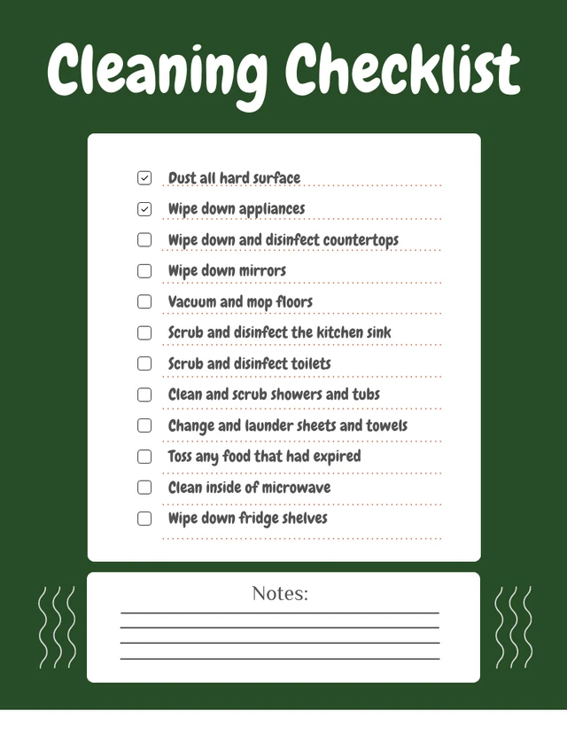 Dark Green Simple Cleaning Checklist Template