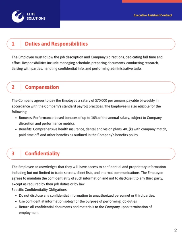 Executive Assistant Contract Template - Page 2