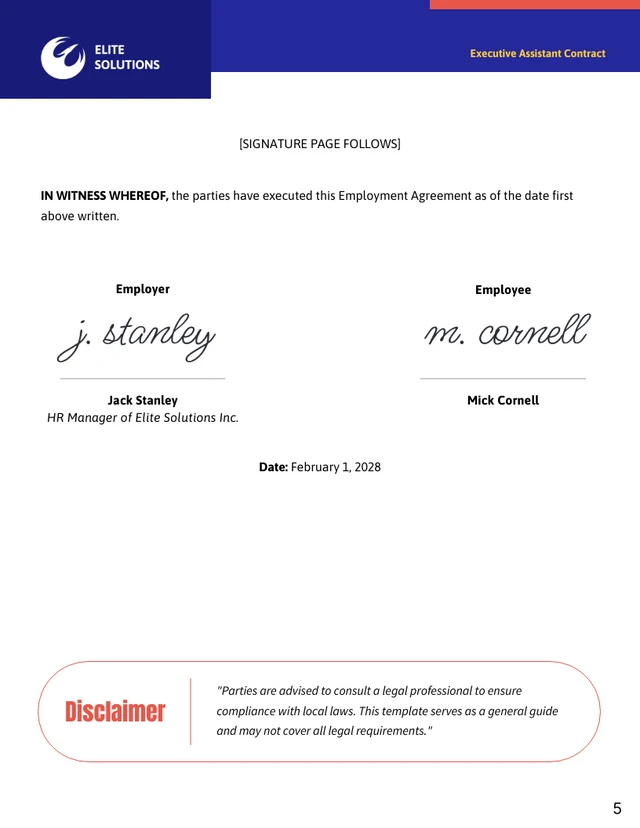 Executive Assistant Contract Template - Page 5