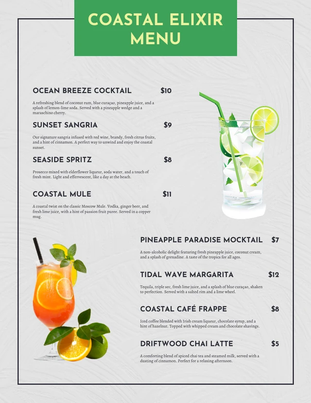 Grey Modern Texture Drink Menu Template