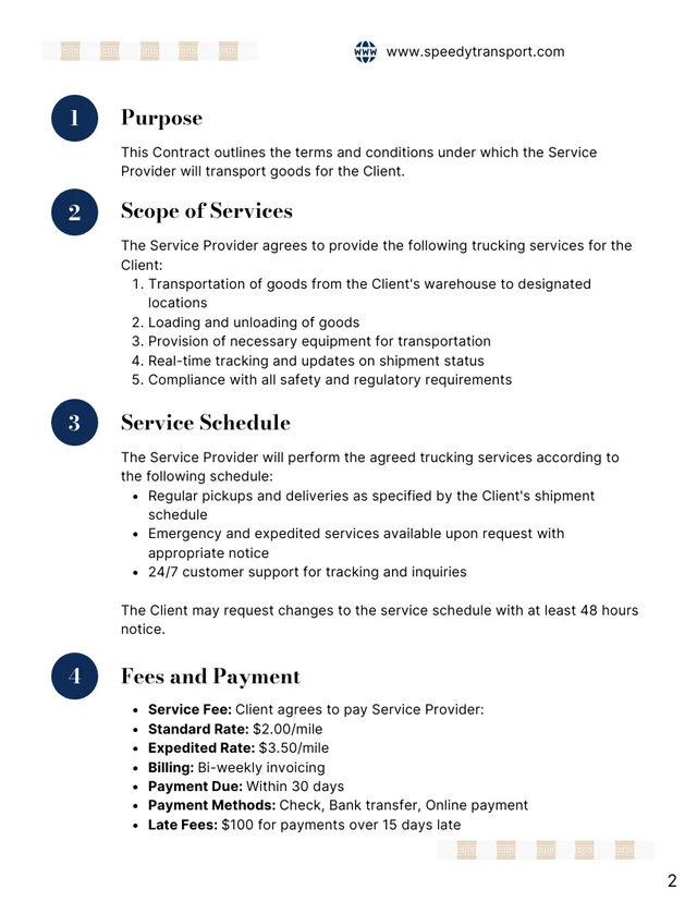 Trucking Contract Template - Page 2