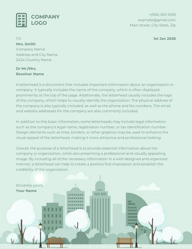 Green Modern Illustration Professional Real Estate Letterhead Template
