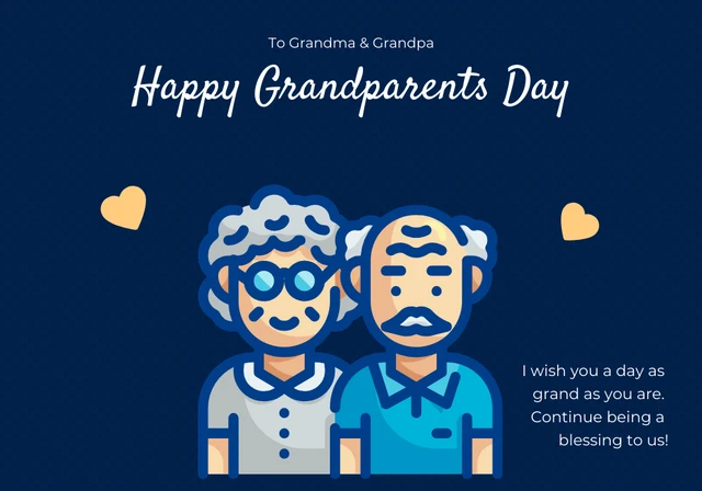 Navy And Yellow Minimalist Illustration Happy Grandparents Day Card Template