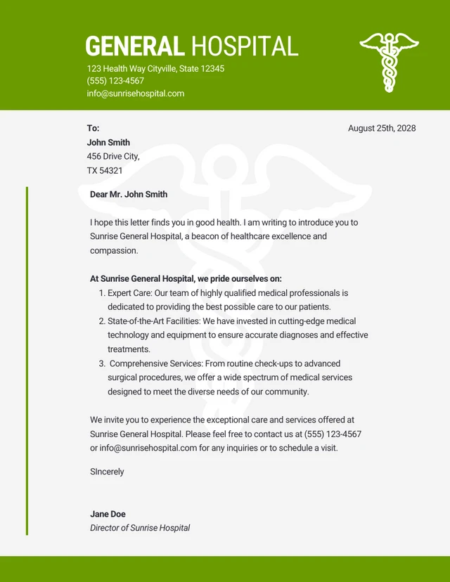 Simple Green Hospital Letterhead Template