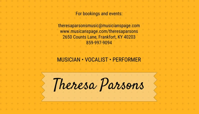 Purple Orange Retro Musician Business Card - Page 1