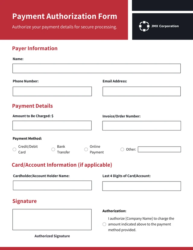 Simple Red and Black Business Form Template