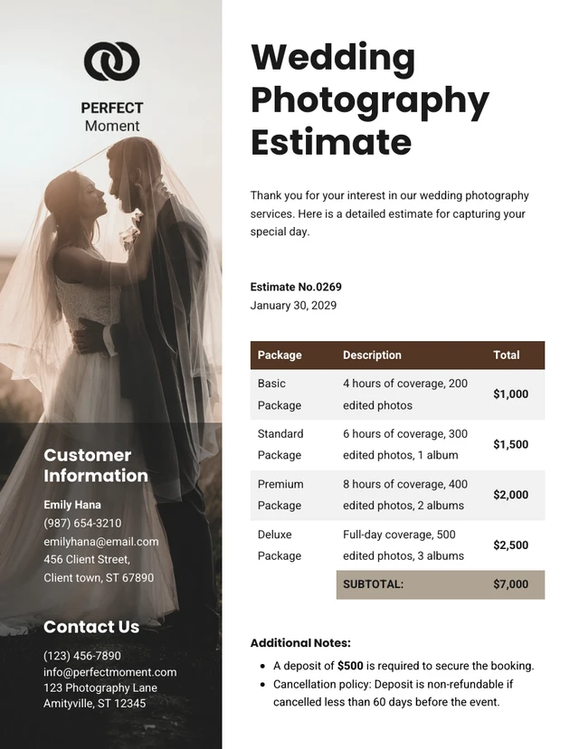 Wedding Photography Estimate Template