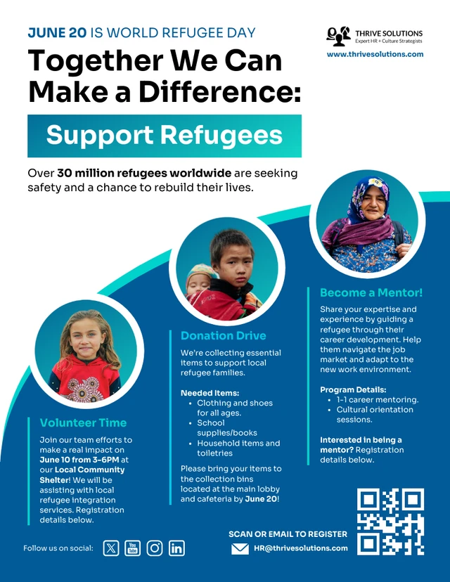 Company Initiatives to Support Refugees Charity Flyer Template