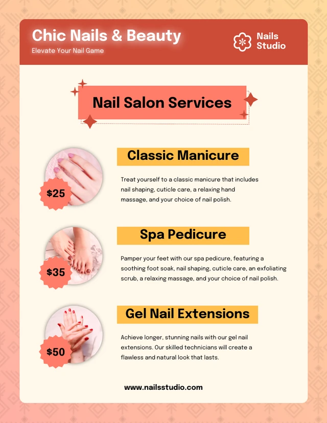 Catchy Yellow and Red Nail Salon Price Lists Template