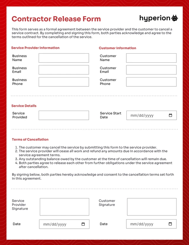 Simple Red Contractor Forms Template