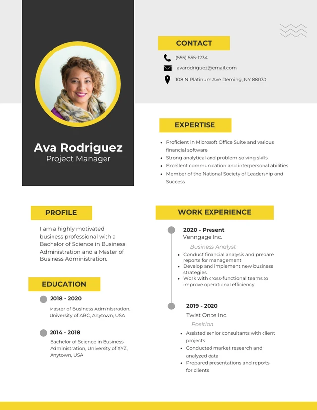 White Black And Yellow Creative Professional Business Resume