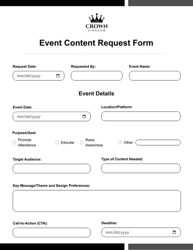 Minimalist Black and White Content Request Forms Template