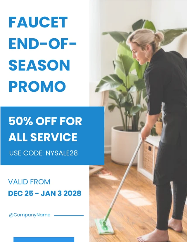 Blue Minimalist Sale Cleaning Service Poster Template
