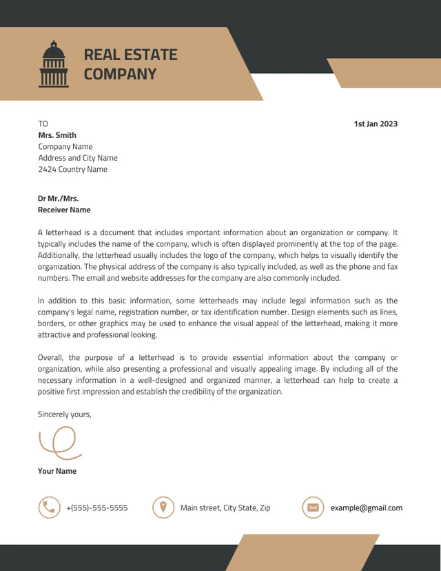 Black And Brown Corporate Modern Real Estate Letterhead Template
