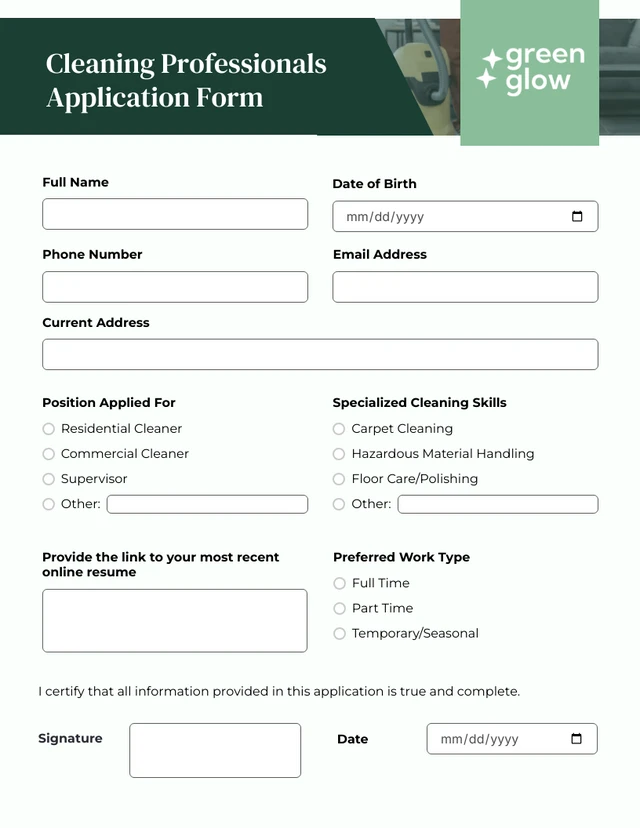 Simple Green Application Forms Template