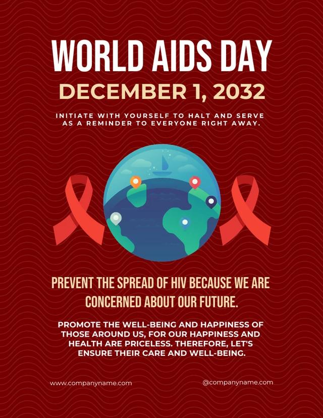 Maroon Modern Illustration World HIV/AIDS Poster Template