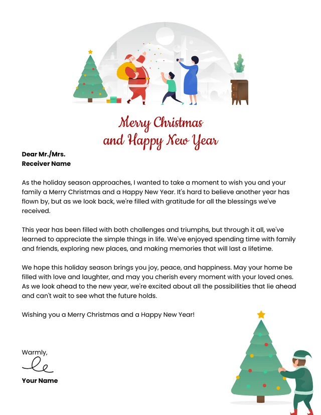 White Minimalist Illustration Merry Christmas Letterhead Template
