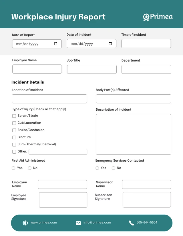 Workplace Injury Report Template