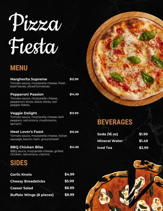 Black Modern Pizza Menu Template