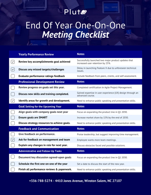 End Of Year One-On-One Meeting Checklist Template