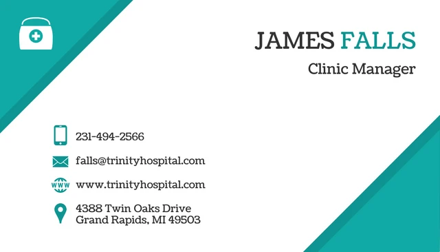 Clinic Manager Healthcare Business Card - Page 1