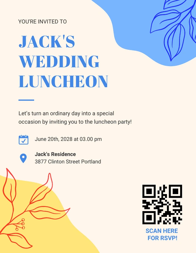 Beige Modern Playful Wedding Luncheon Invitation Template