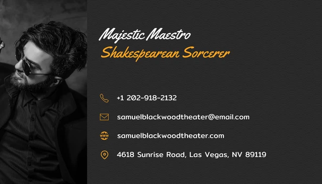 Black Modern Professional Actor Business Card - Page 2