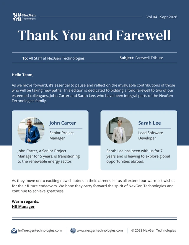 Employees' Farewell Email Newsletter Template