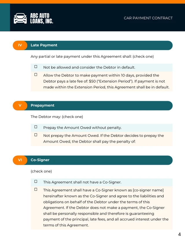 Car Payment Contract - Page 4