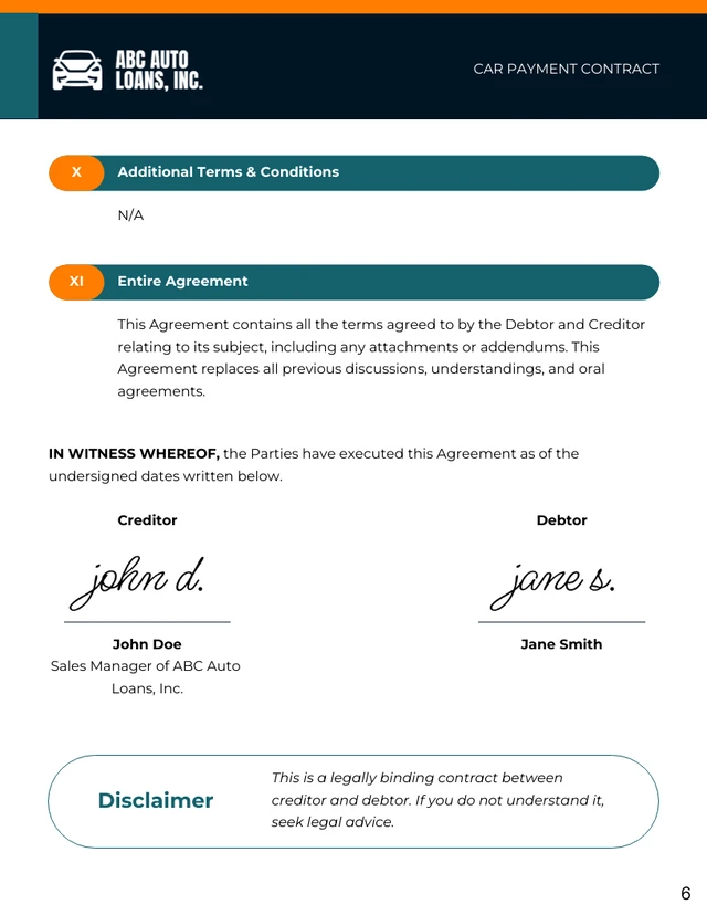 Car Payment Contract - Page 6